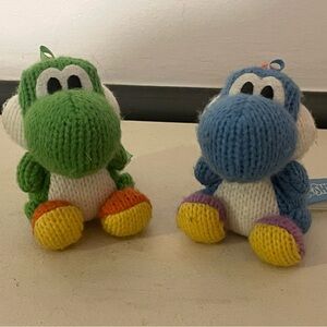 Yoshi Amiibo Woolly World Series Plush Stuffed Toy Green & Blue Yarn Knit 3.5"